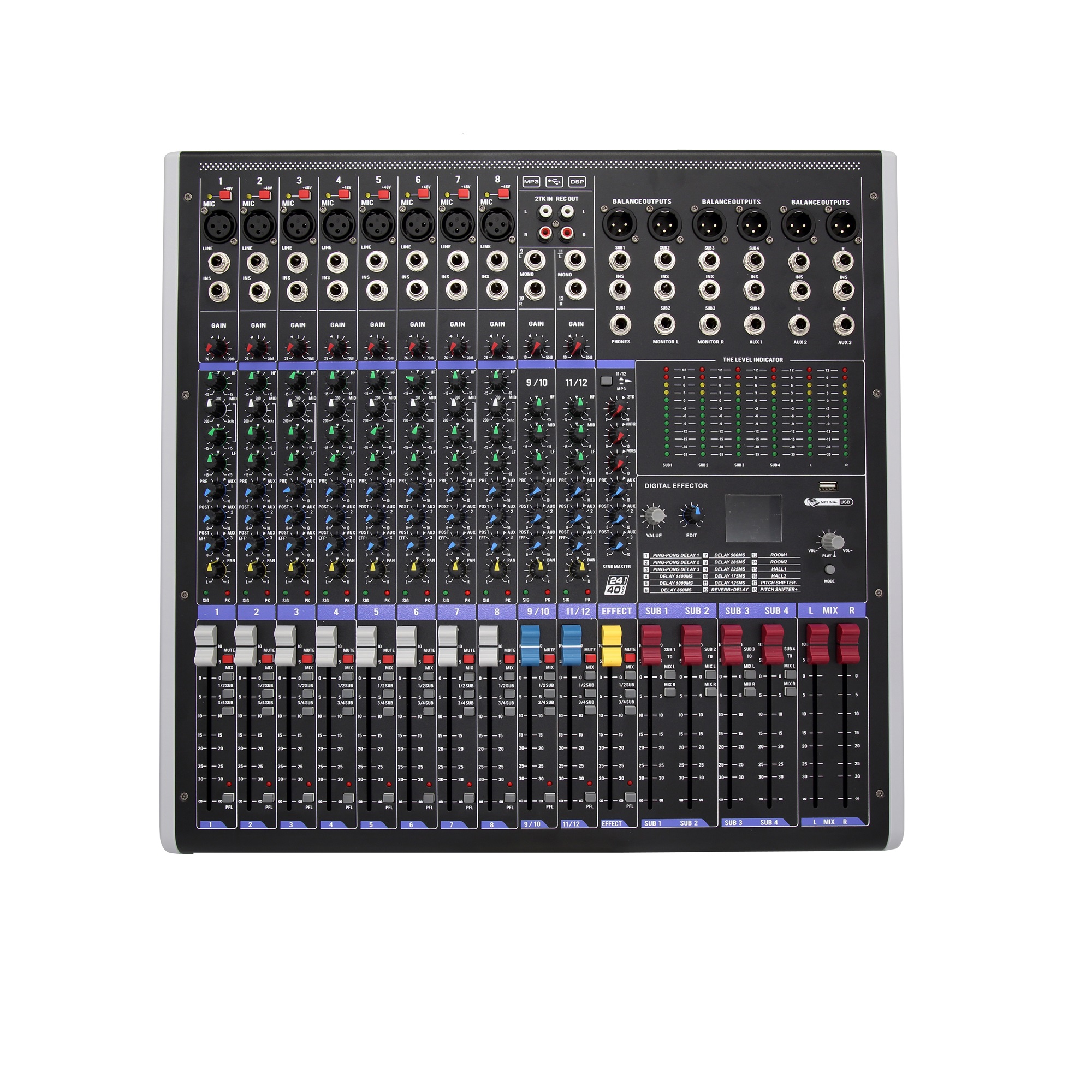 Bàn trộn âm thanh analog HUAIN HY-WM1202-4SUB (12 kênh, 4 nhóm phụ)