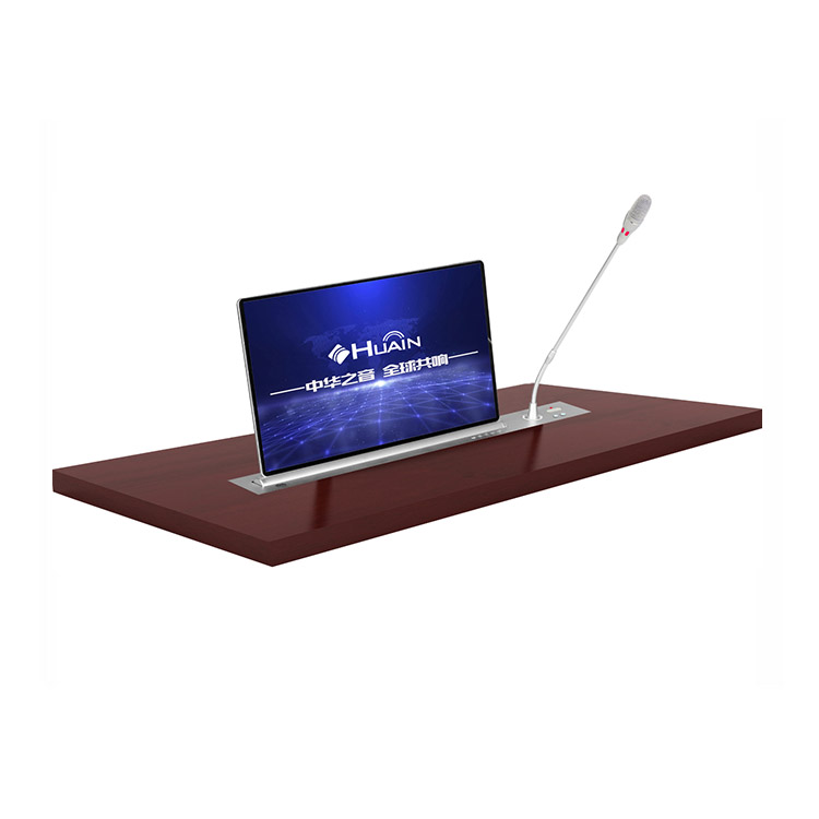 Thiết Bị Hội Nghị HUAIN HY-7200-15T – Màn Hình Kép 15.6 inch Kèm Thẻ Tên & Cần Micro, Nâng Hạ Tự Động